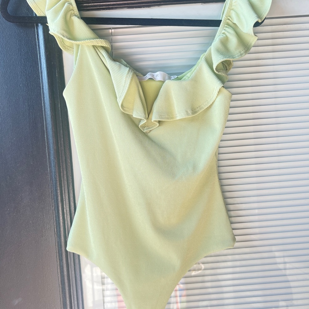 Astr Ruffled Green Bodysuit